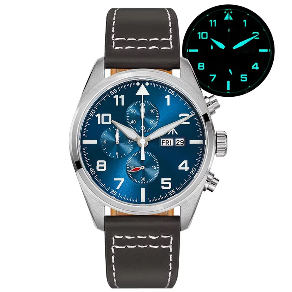 Militado ML04 39mm Quartz Watch Sapphire Crystal Super BGW9 Luminous 100m Water Resistant Stainless Steel Chronograph Watches