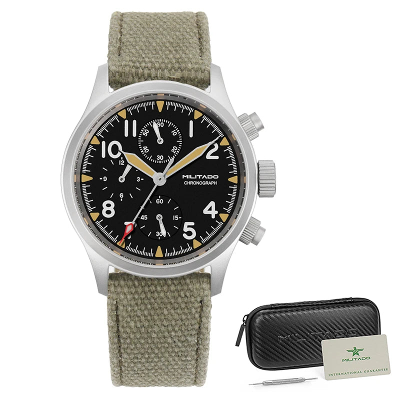 Militado ML1868KF Quartz Watch 3 Dial VK67 Chronograph Movement Stainless Steel Vintage Watch 100m Waterproof Luminous Watch