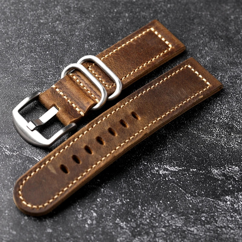 Vintage Crazy Horse Leather Watchband 20 22 24MM Thickened Old Made Retro Style Bracelet Men Watch Bracelet Soft Bracelet