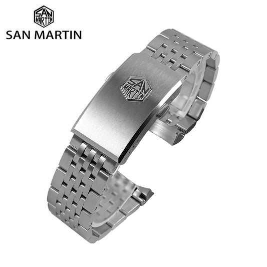 San Martin Watch Bracelet High Quality 7 Links 316L Solid Stainless Steel Watch Parts 20mm Brushed Clasp For SN0044-G