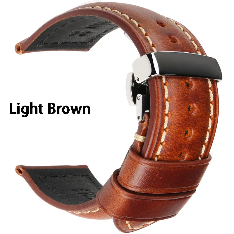 Watch Accessories Watch Bands 20mm 22mm 24mm Cow Leahter Watch Strap Butterfly Buckle Clasp Watchband Watch Bracelet Belt
