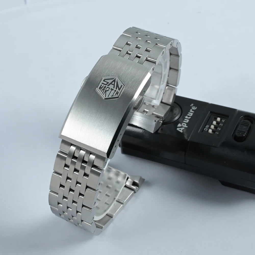 San Martin Watch Bracelet High Quality 7 Links 316L Solid Stainless Steel Watch Parts 20mm Brushed Clasp For SN0044-G