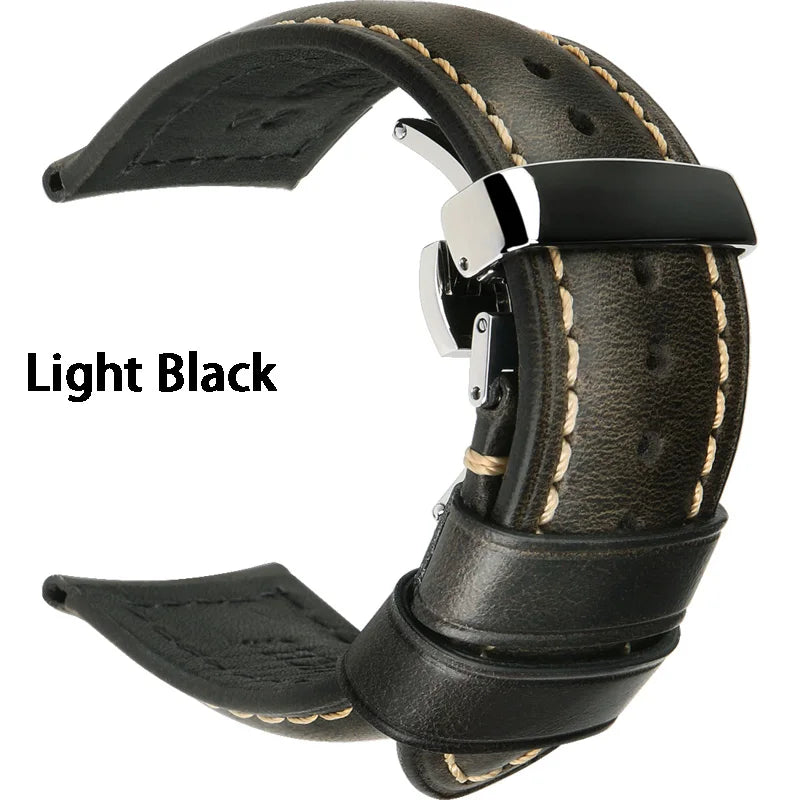 Watch Accessories Watch Bands 20mm 22mm 24mm Cow Leahter Watch Strap Butterfly Buckle Clasp Watchband Watch Bracelet Belt