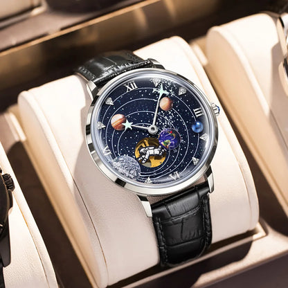 2025 Plena Aŭtomata Mekanika Horloĝo por Kosmoesplorado Kavigita Luma Personeca Zono Komerca 3Bar Vira Brakhorloĝo