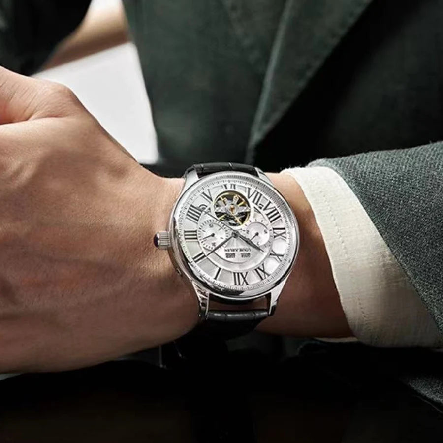 (Plene Aŭtomata Mekanika Horloĝo) Vira Multfunkcia Horloĝo, Eltranĉita Perspektiva Malgranda Plato, Romiaj Ciferoj, Neniu Baterio Bezonata