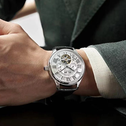 (Plene Aŭtomata Mekanika Horloĝo) Vira Multfunkcia Horloĝo, Eltranĉita Perspektiva Malgranda Plato, Romiaj Ciferoj, Neniu Baterio Bezonata