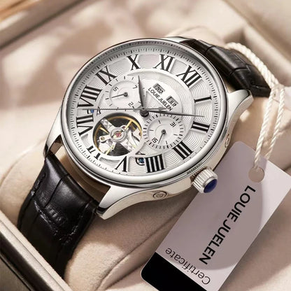 (Plene Aŭtomata Mekanika Horloĝo) Vira Multfunkcia Horloĝo, Eltranĉita Perspektiva Malgranda Plato, Romiaj Ciferoj, Neniu Baterio Bezonata