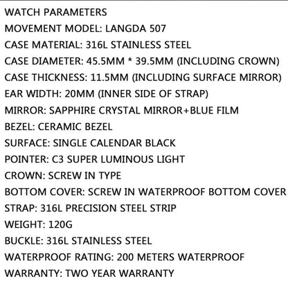 KEASO Men Quartz Watch Sapphire Ceramic Bezel Movement 200M Waterproof C3 Luminous Solid 316L Steel Dive Quartz Watch Men