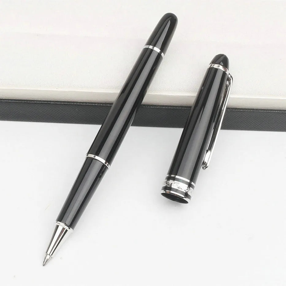 Monte Meisterstuck Collection Black Resin Ballpoint MB Rollerball Pens Platinum Coated Inlay Series Number 163 Pen