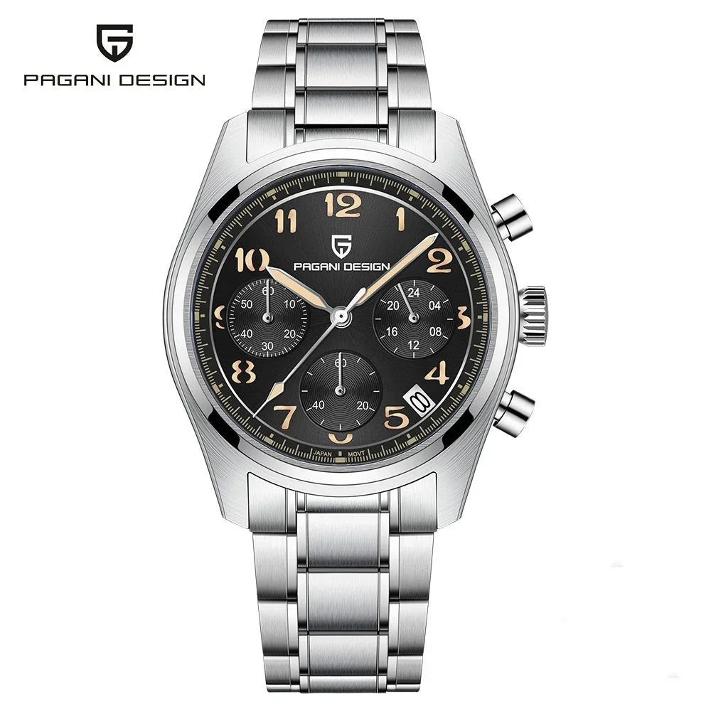 PAGANI DESIGN 2025 New Men's Quartz Watch VK63 38mm Sapphire Glass AR Coating Stainless Steel Waterproof 100m Reloj Hombre