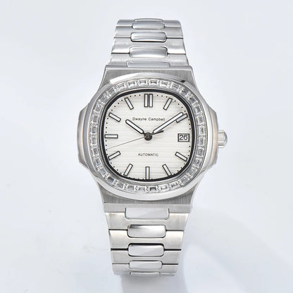 Automatic mechanical watch NH35 movement, diamond-encrusted waterproof sapphire crystal strap, date sports wristwatch