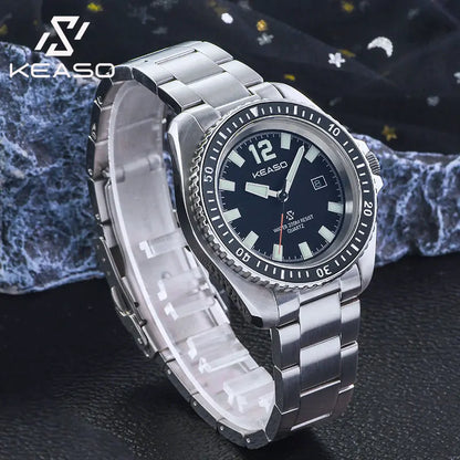 KEASO Men Quartz Watch Sapphire Mirror Ceramic Bezel 200M Waterproof C3 Luminous Solid 316L Steel Dive Quartz Movement Watch Men