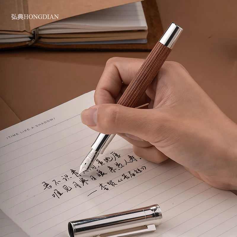 New Smooth Hongdian 1866 Wood 35# Nib Fountain Pen Writing Ink Pen Long Knife Nib School Office Supplies Gift Pens