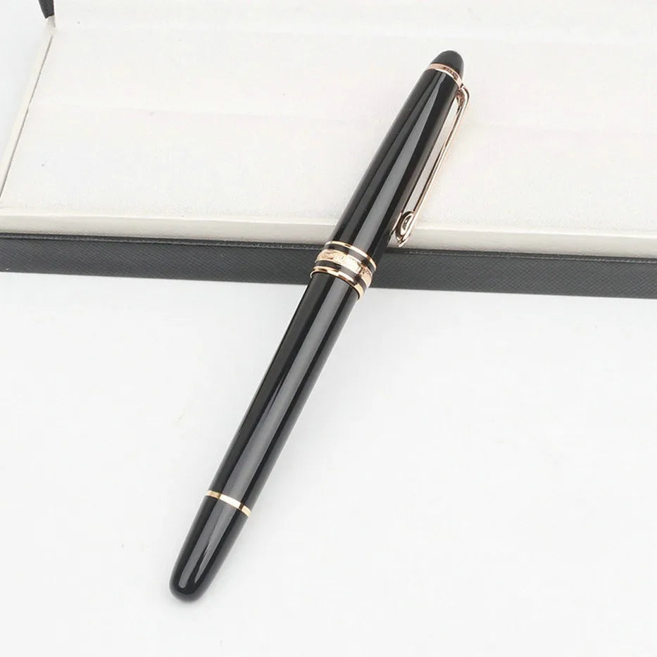 Monte Meisterstuck Collection Black Resin Ballpoint MB Rollerball Pens Platinum Coated Inlay Series Number 163 Pen