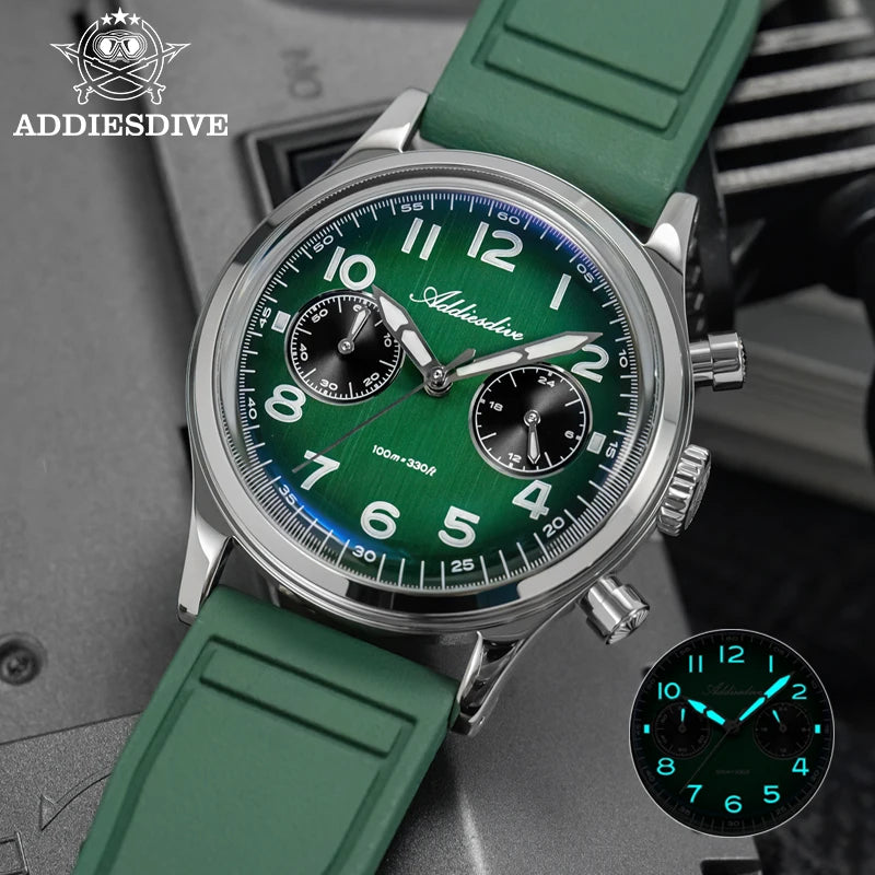 ADDIESDIVE VK64 Chronograph Watch Men Retro Luxury Quartz Watch AD2516 Waterproof 100M Military Nylon Strap 38mm Luminous Dial