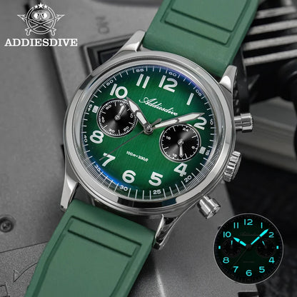 ADDIESDIVE VK64 Chronograph Watch Men Retro Luxury Quartz Watch AD2516 Waterproof 100M Military Nylon Strap 38mm Luminous Dial