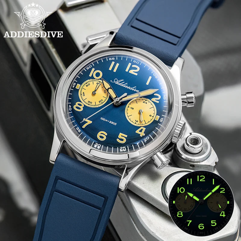 ADDIESDIVE VK64 Chronograph Watch Men Retro Luxury Quartz Watch AD2516 Waterproof 100M Military Nylon Strap 38mm Luminous Dial