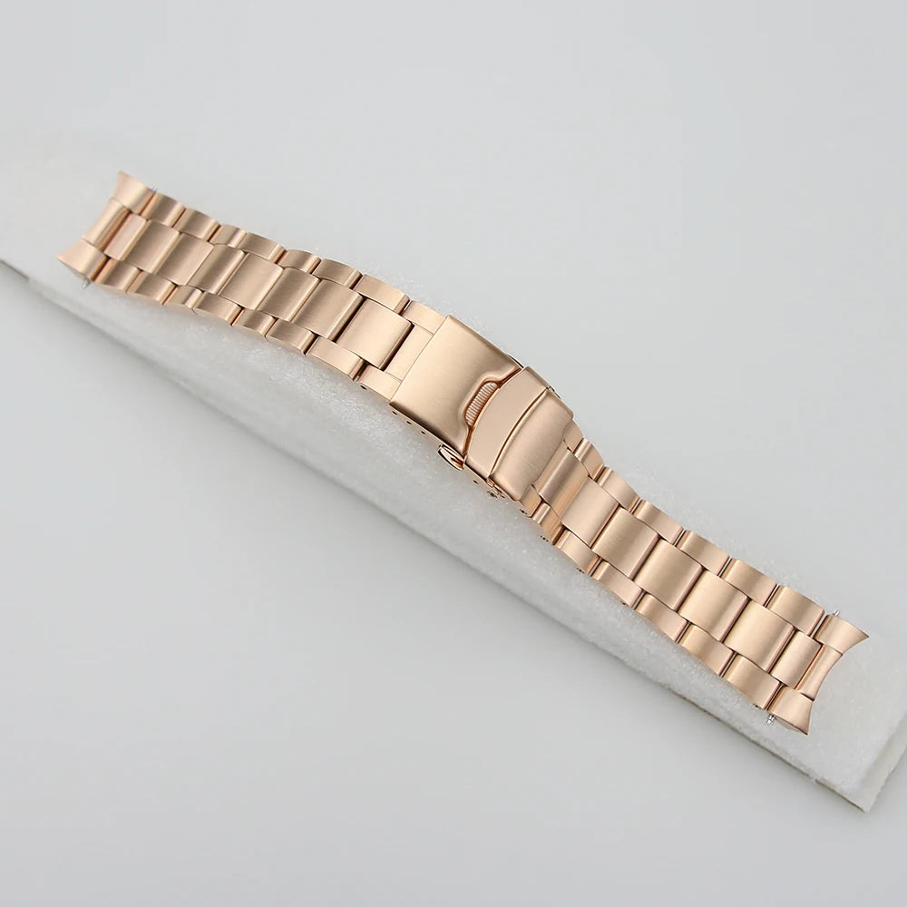 316L Stainless Steel Solid Band With Buckle Coved Solid 3 Link 22mm Fit SKX007 Watch Bracelet