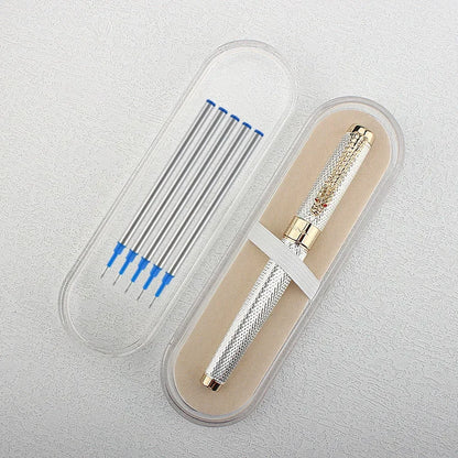 Jinhao 1200 Ora/Arĝenta Luksa Metala Globplumo-Reŝargilo kaj Skatolo Kombinitaj Plumoj por Komerca Skribado Oficeja Skribvaroj