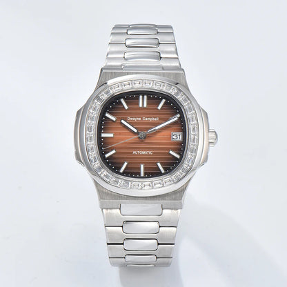 Automatic mechanical watch NH35 movement, diamond-encrusted waterproof sapphire crystal strap, date sports wristwatch