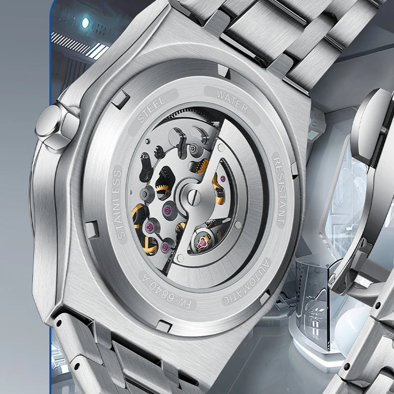 FAIRWHALE-Brajhorloĝoj Aŭtomata Mekanika Brakhorloĝo por Viroj, Neformala Sporta Horloĝo kun Lumaj Montriloj, viraj horloĝoj