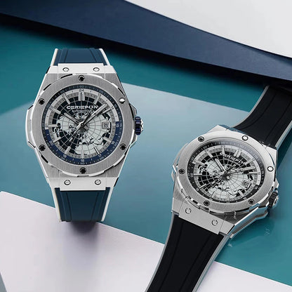 2025 Viraj Aŭtomataj Horloĝoj Klasika Multfunkcia Mekanika Horloĝo Por Vira Komerca Neoksidebla Ŝtala Horloĝo Akvorezista Horloĝo