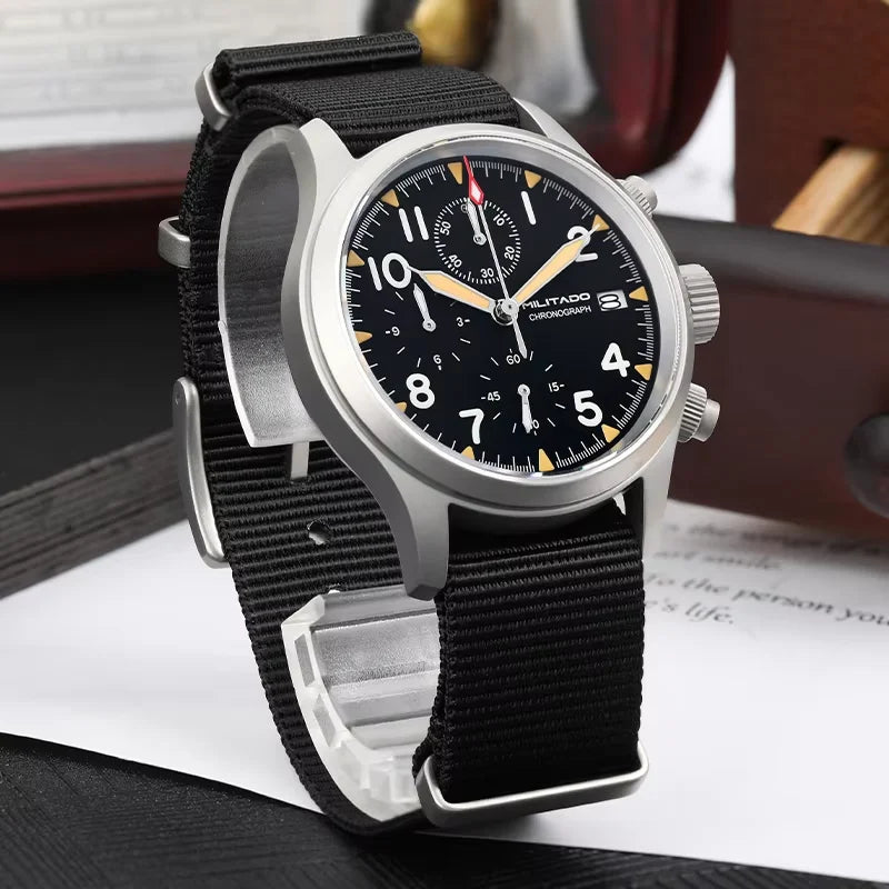 Militado ML1868KF Quartz Watch 3 Dial VK67 Chronograph Movement Stainless Steel Vintage Watch 100m Waterproof Luminous Watch