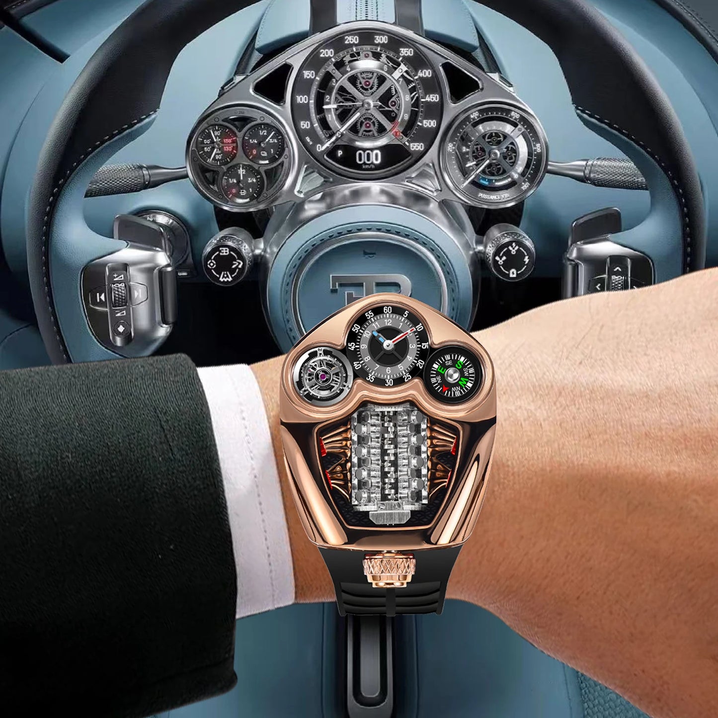 PINDU Design NEW Engine Series Quartz Watch Men TOP-luxurious Stainless steel Compass Waterproof Swiss quartz 762 movement watch