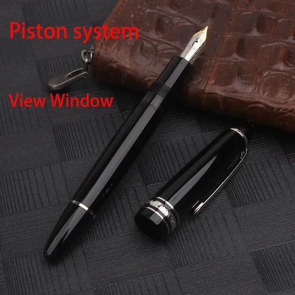 Nigra Rezina 149 Piŝta Plumo kun Fenestro por Vido, Rulpremilo, Arĝenta Ora Klipo, Komerca Oficeja Lernejo, Skribplumoj