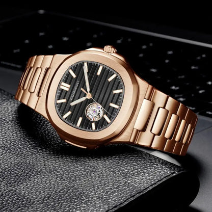 Automatic Mechanical Watch for Men Luxury Wristwatch Stainless Steel Waterproof Luminous Hands Clock for Business Gift