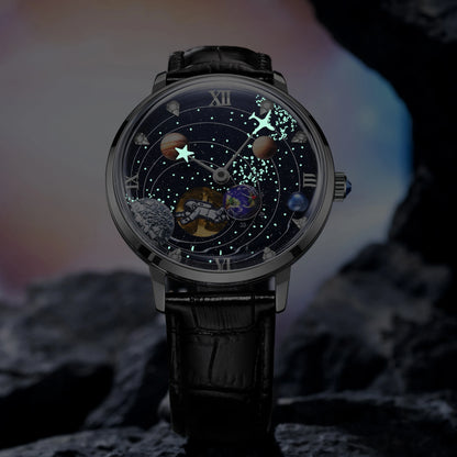 2025 Plena Aŭtomata Mekanika Horloĝo por Kosmoesplorado Kavigita Luma Personeca Zono Komerca 3Bar Vira Brakhorloĝo