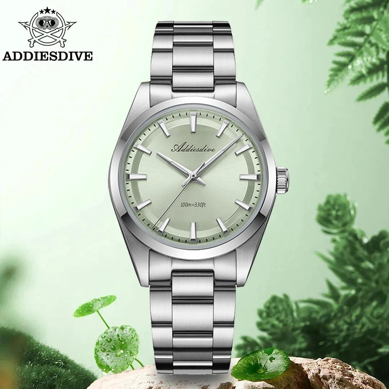 ADDIESDIVE Vira Horloĝo Nova AR-Tegaĵo Kupolvitra 100m Plonĝado 316L Neoksidebla Ŝtalo Lumplena VH31 Kvarca Horloĝo AD2066