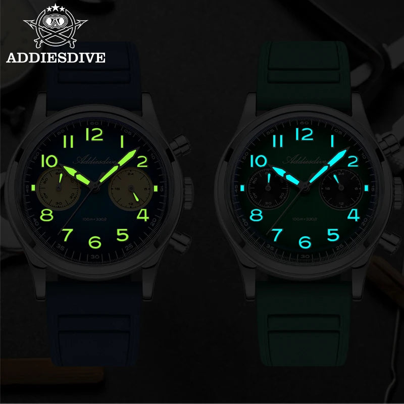 ADDIESDIVE VK64 Chronograph Watch Men Retro Luxury Quartz Watch AD2516 Waterproof 100M Military Nylon Strap 38mm Luminous Dial