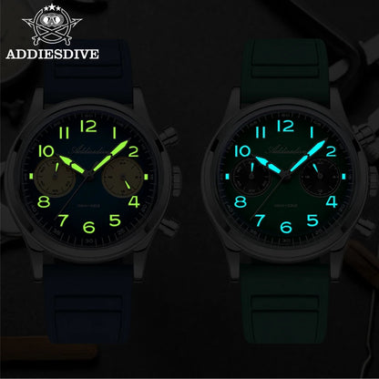 ADDIESDIVE VK64 Chronograph Watch Men Retro Luxury Quartz Watch AD2516 Waterproof 100M Military Nylon Strap 38mm Luminous Dial