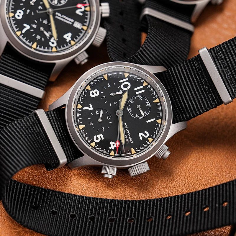 Militado ML1868KF Quartz Watch 3 Dial VK67 Chronograph Movement Stainless Steel Vintage Watch 100m Waterproof Luminous Watch