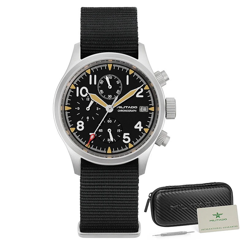 Militado ML1868KF Quartz Watch 3 Dial VK67 Chronograph Movement Stainless Steel Vintage Watch 100m Waterproof Luminous Watch