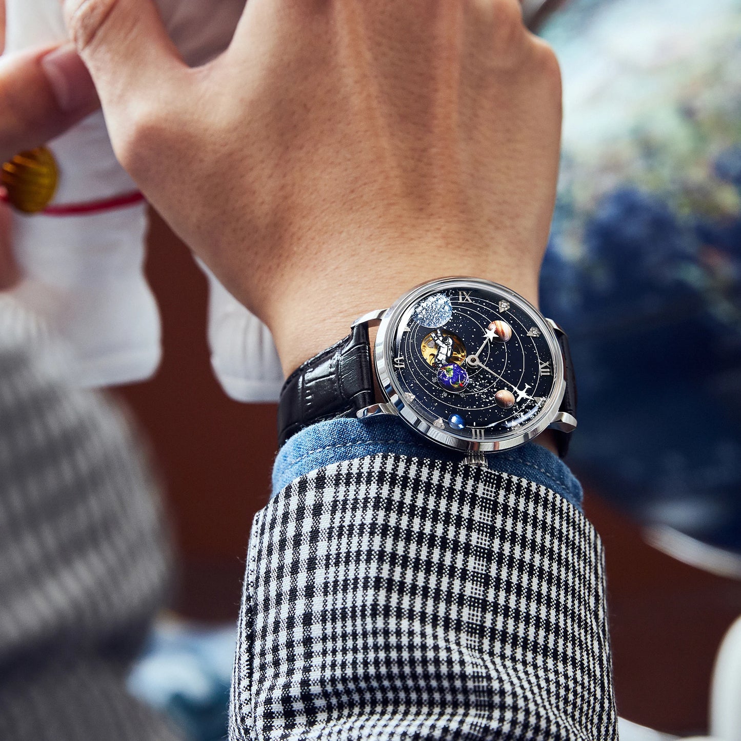 2025 Plena Aŭtomata Mekanika Horloĝo por Kosmoesplorado Kavigita Luma Personeca Zono Komerca 3Bar Vira Brakhorloĝo