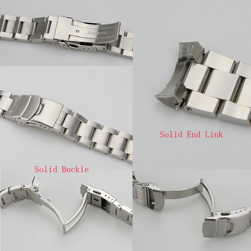 316L Stainless Steel Solid Band With Buckle Coved Solid 3 Link 22mm Fit SKX007 Watch Bracelet