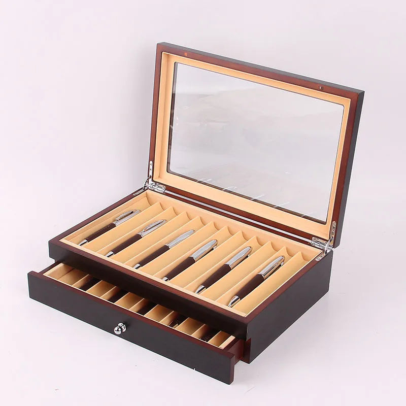 Lacquer Wooden Pen Display Storage Case 12/23/34/78 Pens Capacity Fountain Pen Collector Organizer Box with Transparent Window