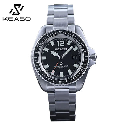 KEASO Men Quartz Watch Sapphire Mirror Ceramic Bezel 200M Waterproof C3 Luminous Solid 316L Steel Dive Quartz Movement Watch Men