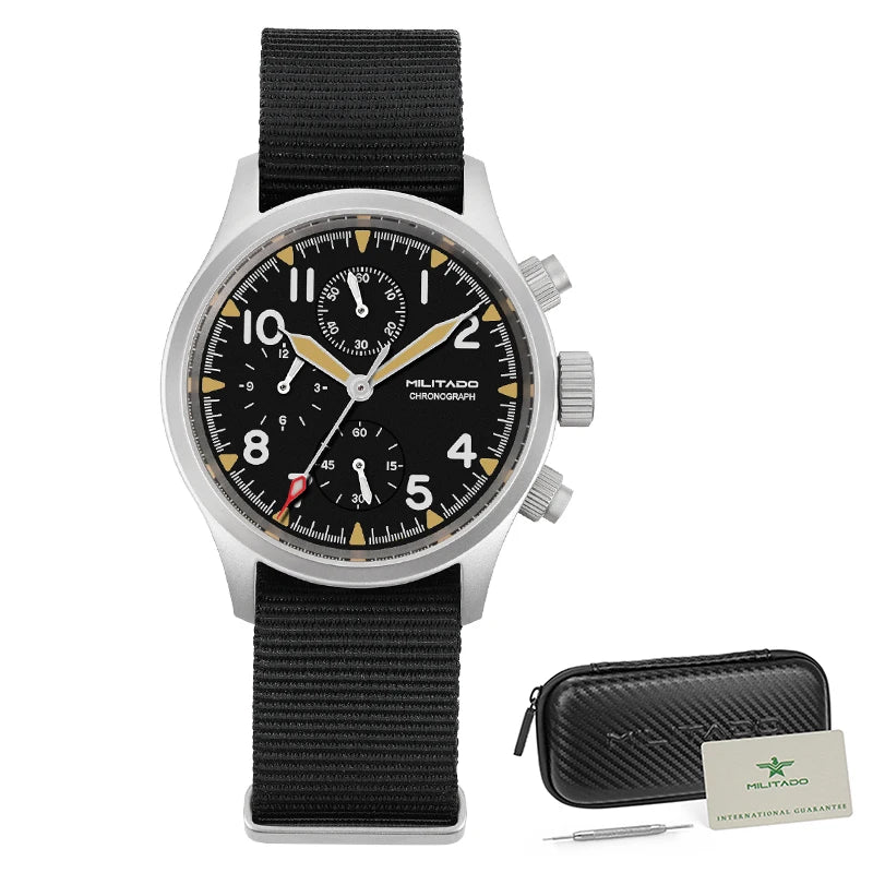 Militado ML1868KF Quartz Watch 3 Dial VK67 Chronograph Movement Stainless Steel Vintage Watch 100m Waterproof Luminous Watch