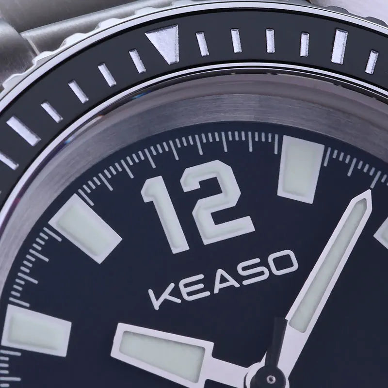 KEASO Men Quartz Watch Sapphire Mirror Ceramic Bezel 200M Waterproof C3 Luminous Solid 316L Steel Dive Quartz Movement Watch Men