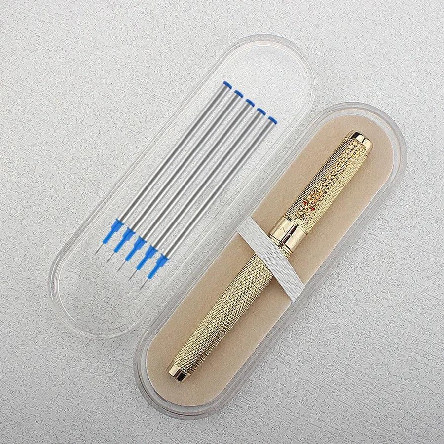 Jinhao 1200 Ora/Arĝenta Luksa Metala Globplumo-Reŝargilo kaj Skatolo Kombinitaj Plumoj por Komerca Skribado Oficeja Skribvaroj