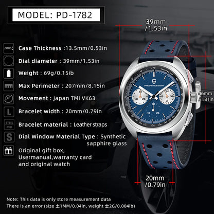 PAGANI DESIGN 2024 Retro Luxury Men's Watches Sports Chronograph VK63 Quartz Watch For Men AR Sapphire Waterproof Leather Clock