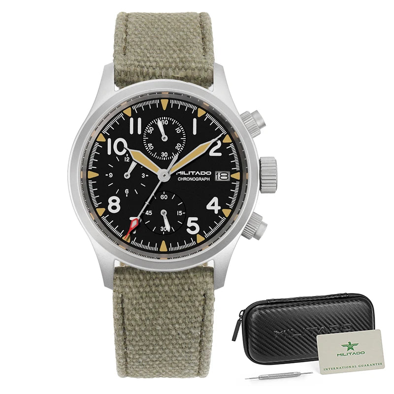 Militado ML1868KF Quartz Watch 3 Dial VK67 Chronograph Movement Stainless Steel Vintage Watch 100m Waterproof Luminous Watch