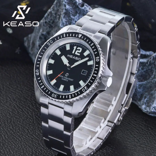 KEASO Men Quartz Watch Sapphire Ceramic Bezel Movement 200M Waterproof C3 Luminous Solid 316L Steel Dive Quartz Watch Men