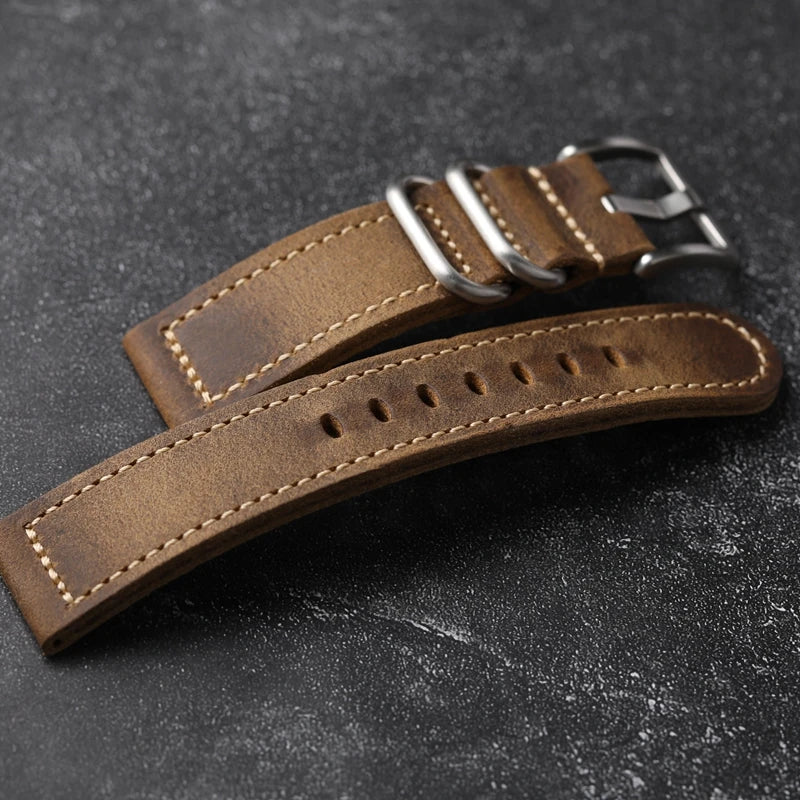 Vintage Crazy Horse Leather Watchband 20 22 24MM Thickened Old Made Retro Style Bracelet Men Watch Bracelet Soft Bracelet