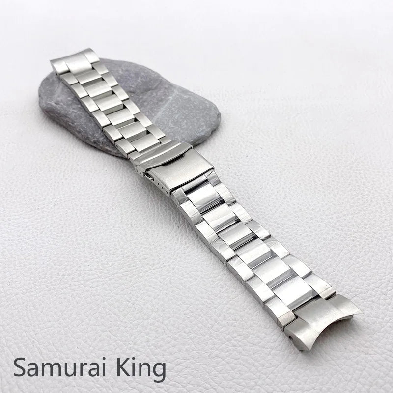 Mod Samurai King SRPE Watch Bracelet Stainless Steel 22mm Watch Strap Deployment Folding Buckle Solid Arc Ends Watch Band