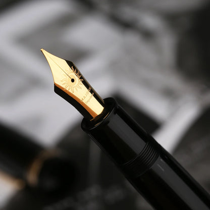 NO.8 Sun Nib MAJOHN P141 Oversized Piston Fountain Pen #8 F Nib Large Ink Capacity Black Resin Gold Silver Trim Luxury Gift Pens