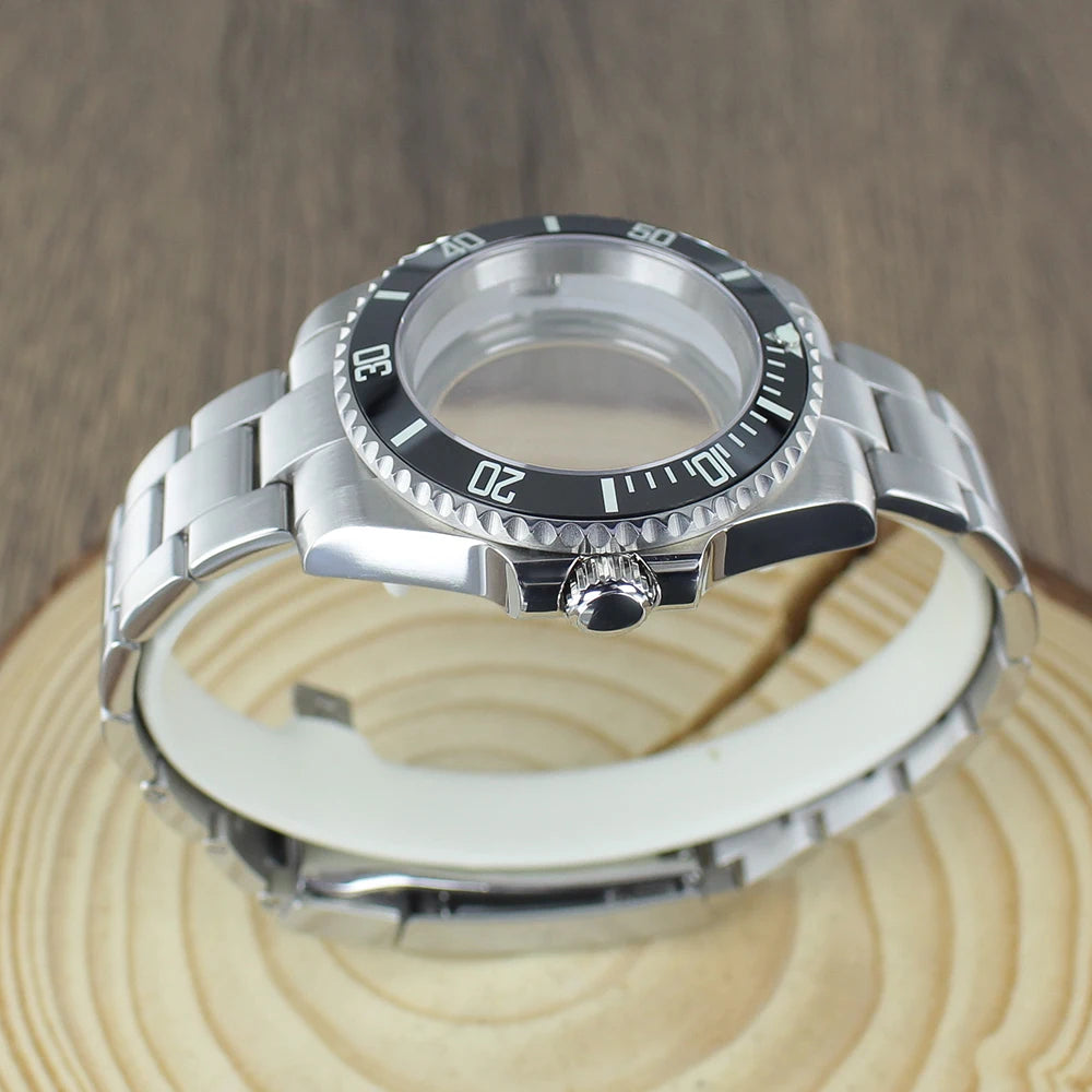 40mm NH35 Watch Case bands Sapphire for Seiko NH35 NH36 8215 2824 PT5000 Oyster Bracelet Sliding Lock Watch Bracelet Repair Part